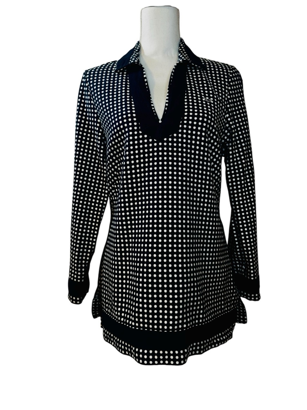 Vineyard Vines Jacquard Polka Dot V Neck Tunic, Navy & White, size 8